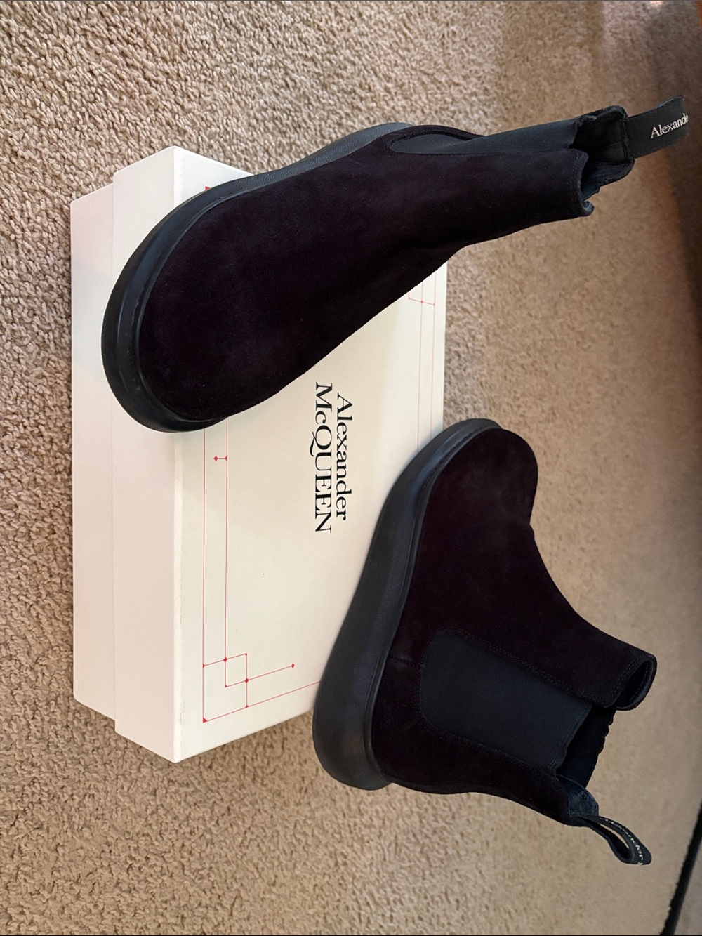 Alexander McQueen Black Suede Chelsea Boot with Chunky Sole great condition